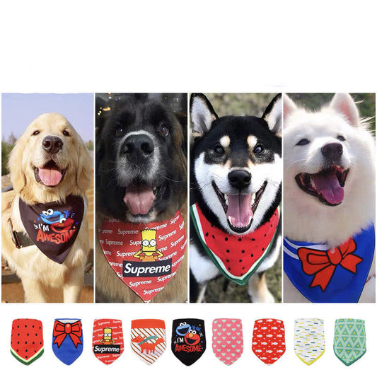 KFX-0100925 Waterproof Cartoon Triangle Scarf for Dogs - Three-Layer Polyester Design in Various Colors