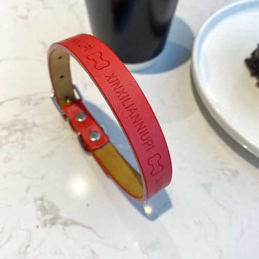 KFX-0101309 Cute Printed Leather Dog Collar, Firm Anti-Bite Design for Small to Large Dogs, Universal Fit in All Seasons