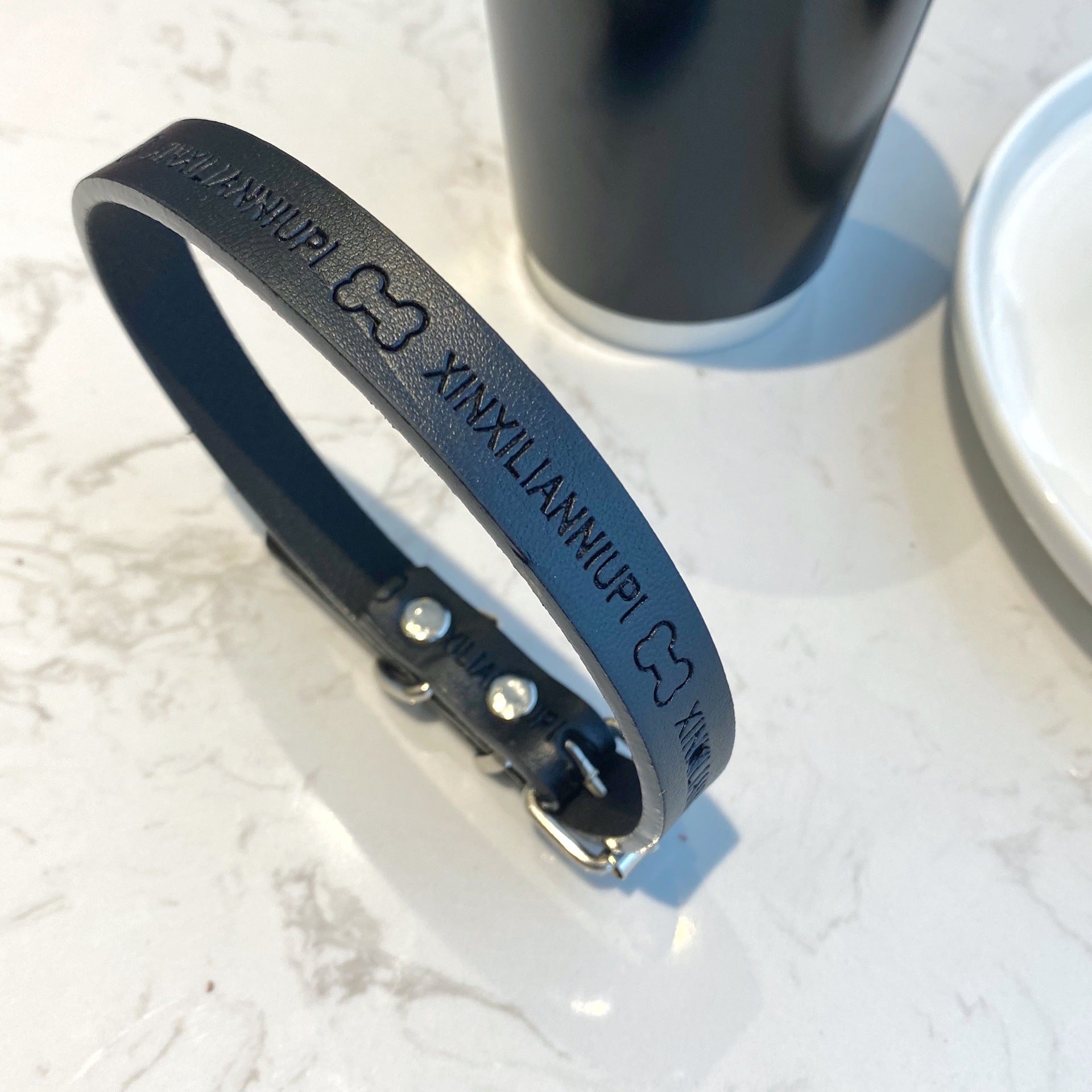 KFX-0101309 Cute Printed Leather Dog Collar, Firm Anti-Bite Design for Small to Large Dogs, Universal Fit in All Seasons