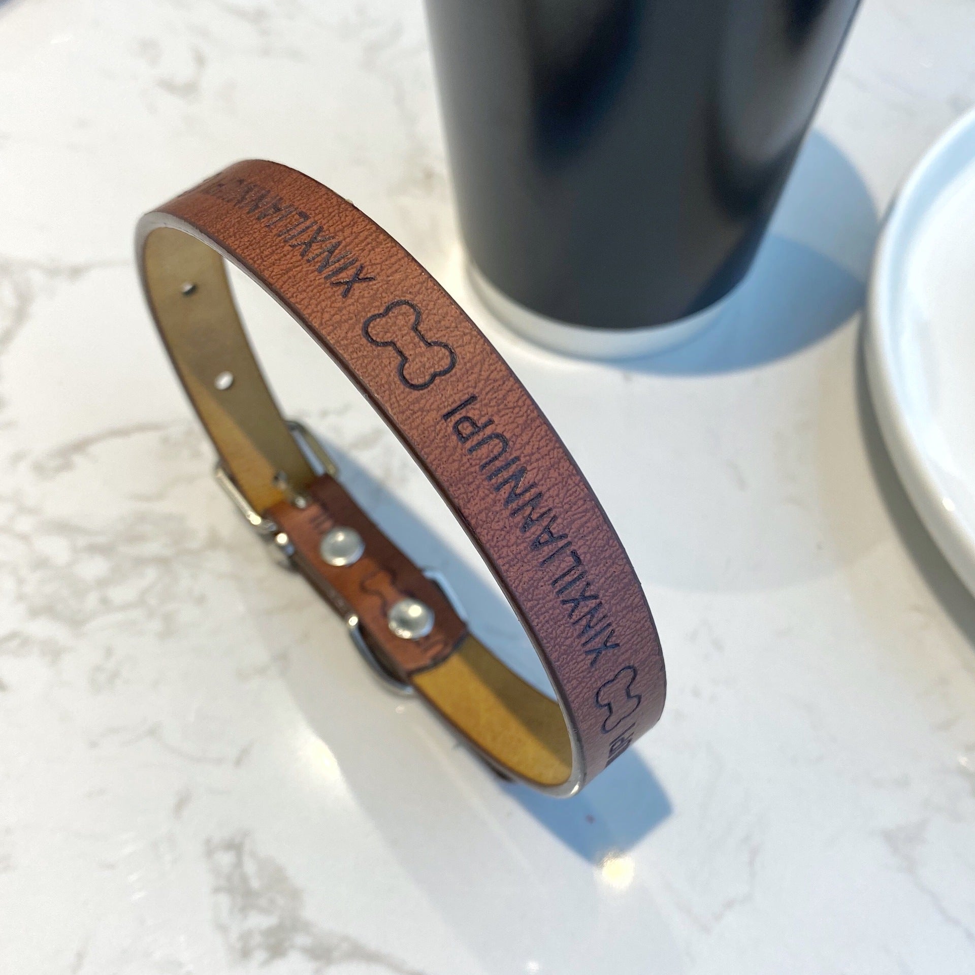 KFX-0101309 Cute Printed Leather Dog Collar, Firm Anti-Bite Design for Small to Large Dogs, Universal Fit in All Seasons
