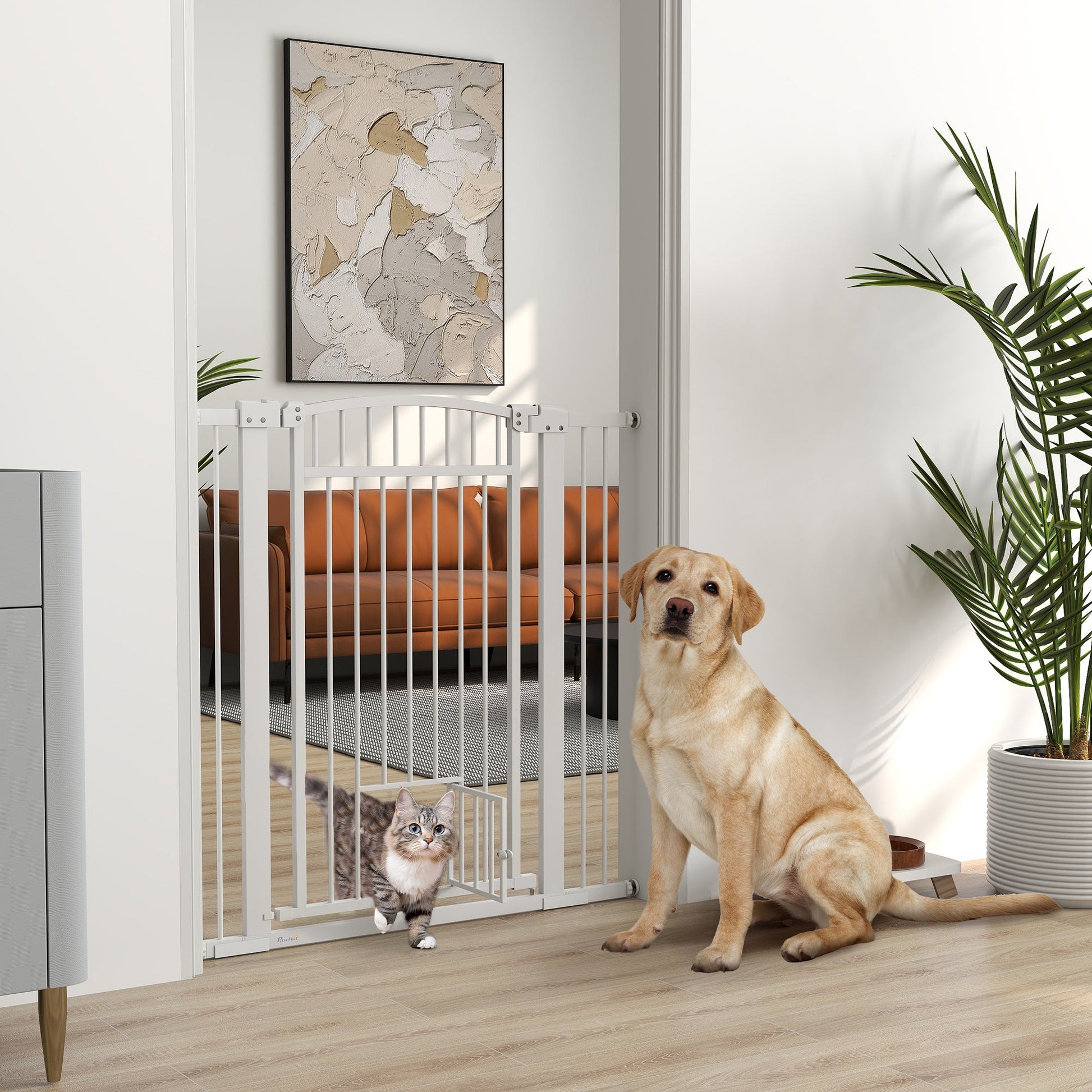 KFX-0104765 Extra Wide 30"-41" Adjustable Walk-Through Pet Gate with Cat Door and Extension Kits, 42" High