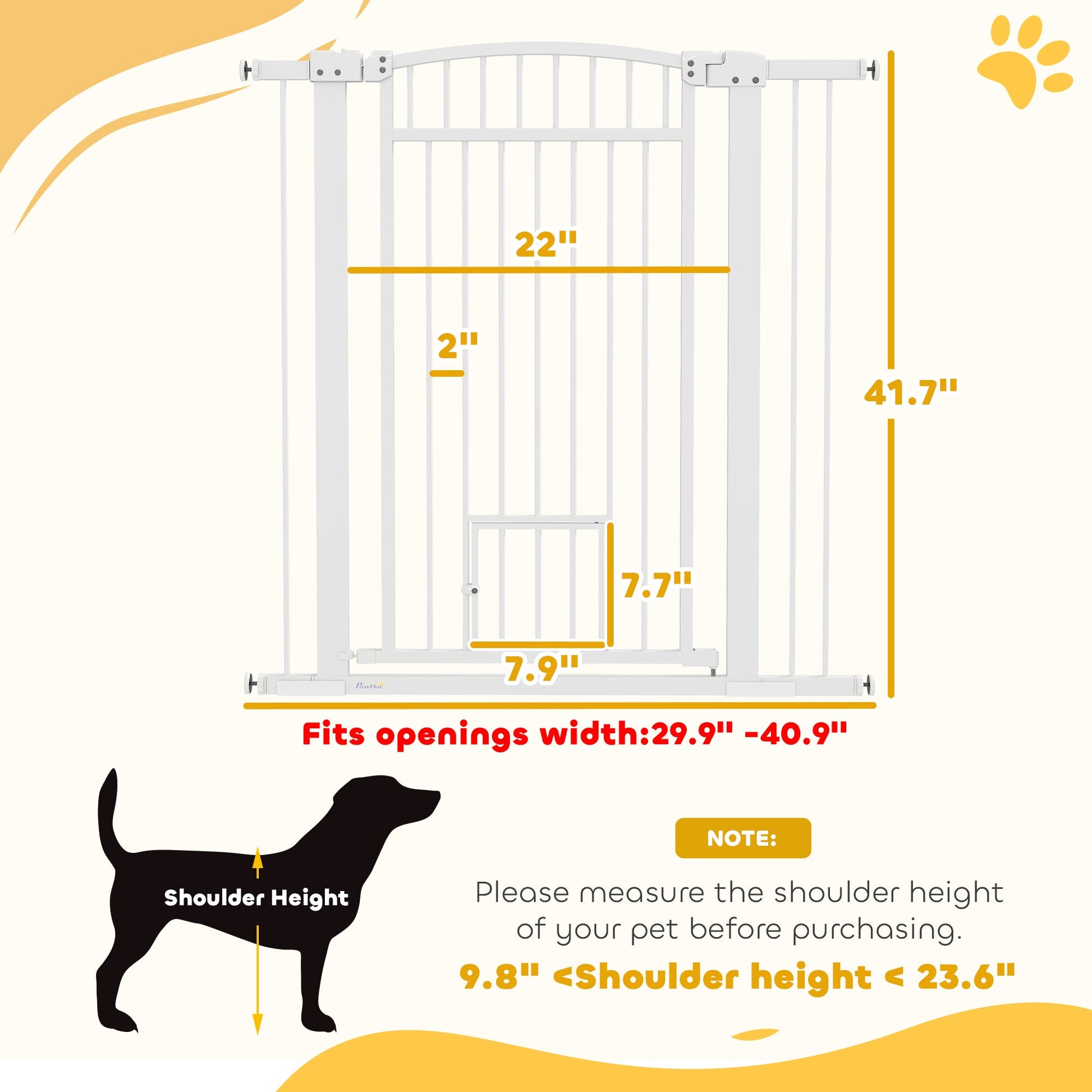 KFX-0104765 Extra Wide 30"-41" Adjustable Walk-Through Pet Gate with Cat Door and Extension Kits, 42" High