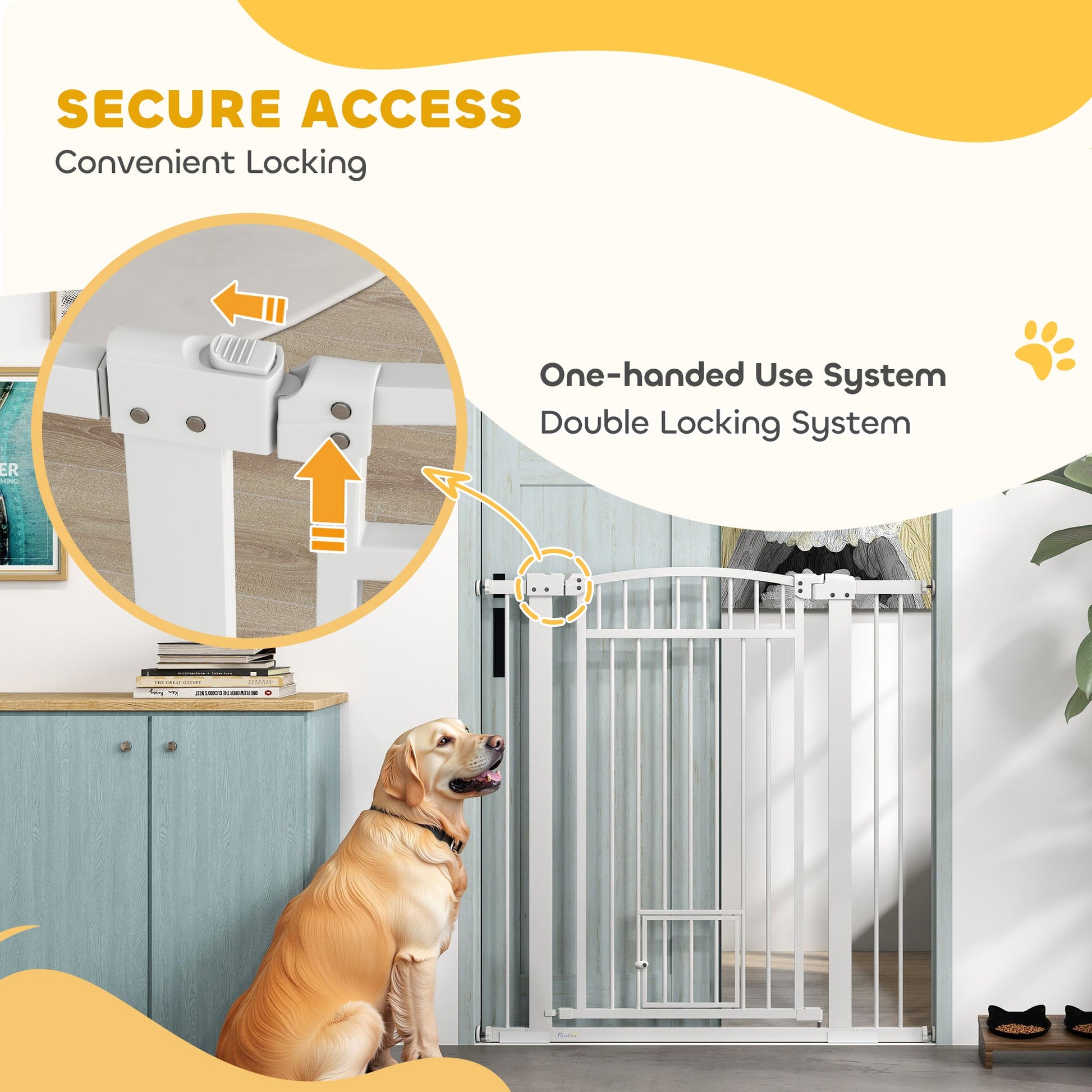KFX-0104765 Extra Wide 30"-41" Adjustable Walk-Through Pet Gate with Cat Door and Extension Kits, 42" High