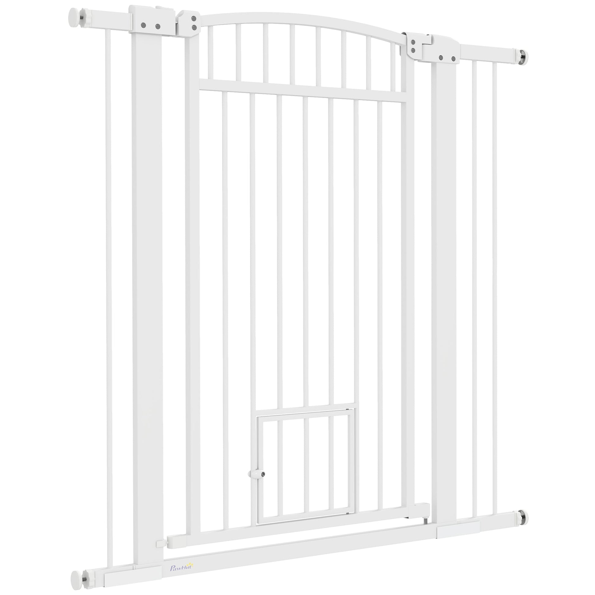 KFX-0104765 Extra Wide 30"-41" Adjustable Walk-Through Pet Gate with Cat Door and Extension Kits, 42" High