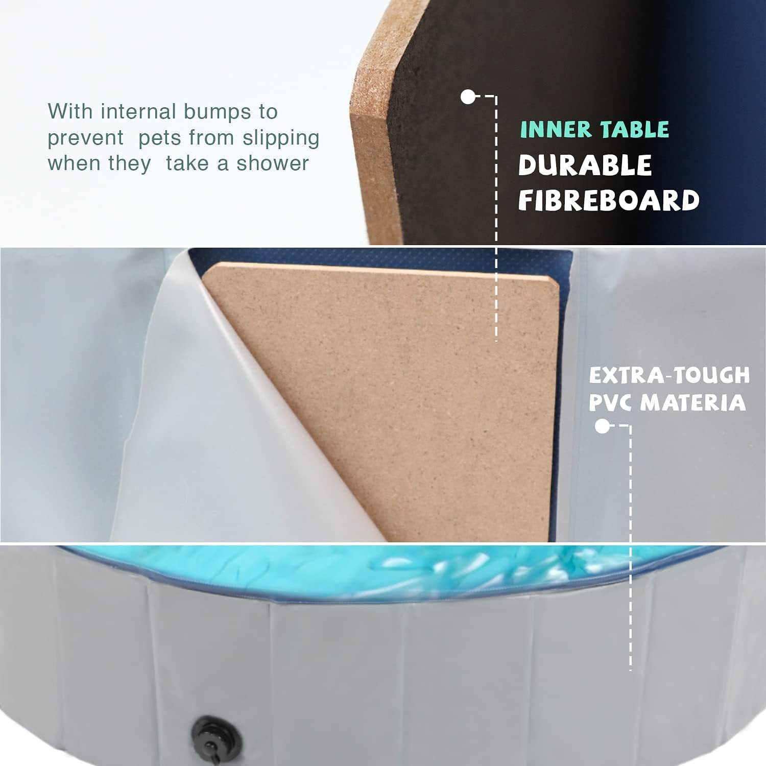 KFX-0106557 Foldable Pet Pool for Dogs and Cats, Non-Slip PVC Paddling Pool with Zipper Bag, 120cm/160cm Options