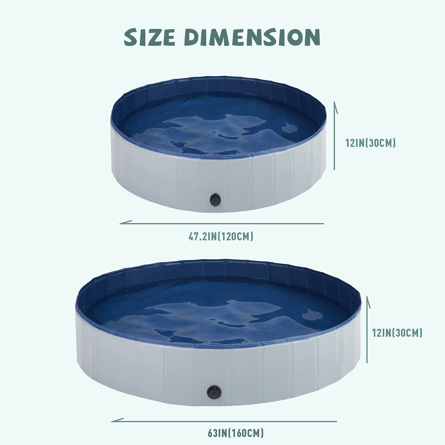KFX-0106557 Foldable Pet Pool for Dogs and Cats, Non-Slip PVC Paddling Pool with Zipper Bag, 120cm/160cm Options
