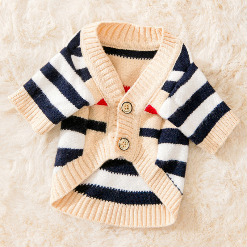 KFX-0107069 Striped Knitted Dog Cardigan Sweater in Various Colors and Patterns