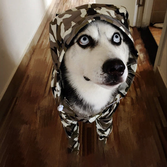 KFX-0107453 Four-Legged Dog Raincoat with Fluorescent Strips - Camouflage, Sizes 3XL to 7XL