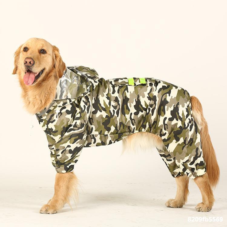 KFX-0107453 Four-Legged Dog Raincoat with Fluorescent Strips - Camouflage, Sizes 3XL to 7XL