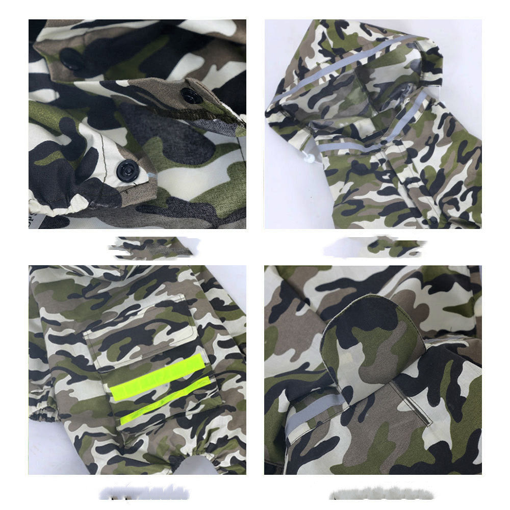 KFX-0107453 Four-Legged Dog Raincoat with Fluorescent Strips - Camouflage, Sizes 3XL to 7XL