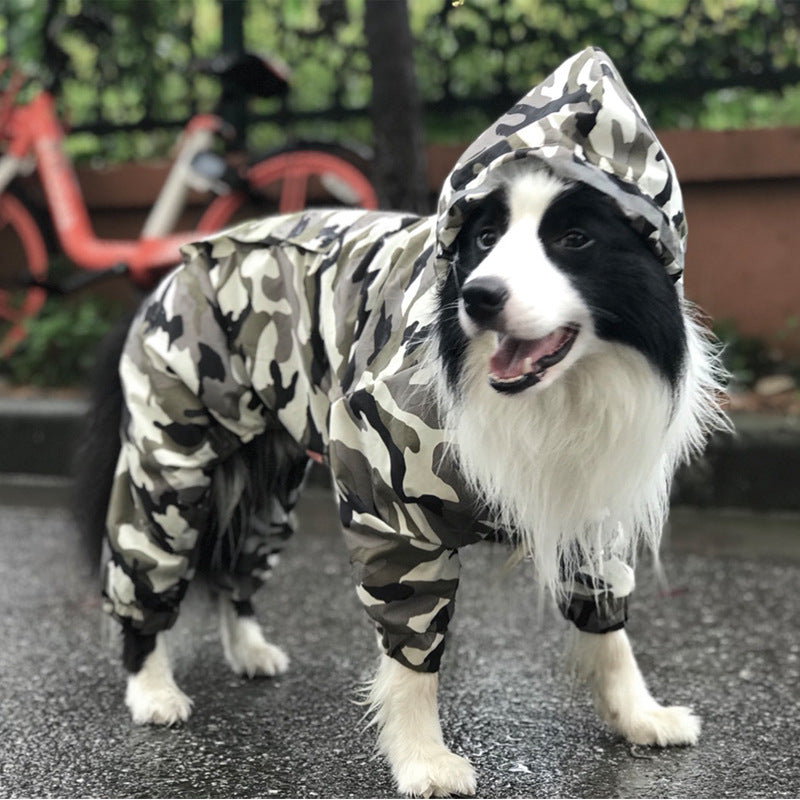 KFX-0107453 Four-Legged Dog Raincoat with Fluorescent Strips - Camouflage, Sizes 3XL to 7XL