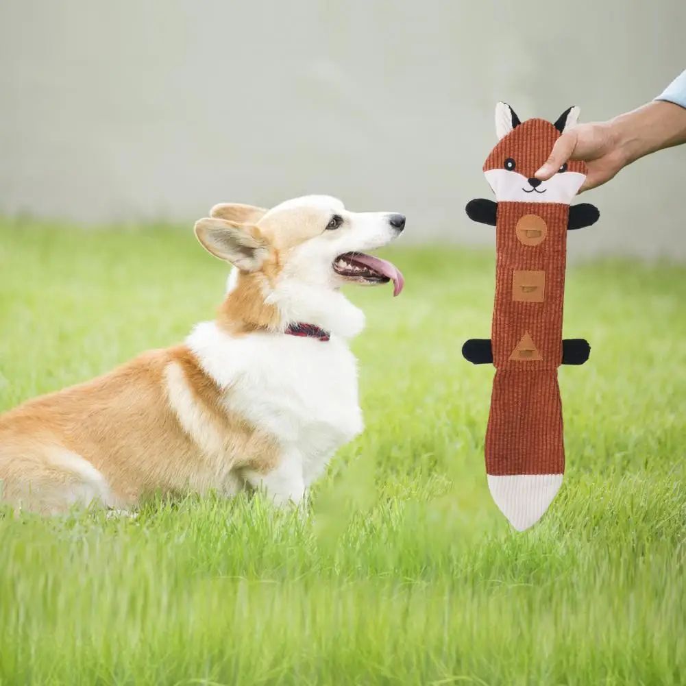 KFX-0108733 Durable Bite-Resistant Plush Dog Toy with Squeaker and Treat Pockets for Puppies