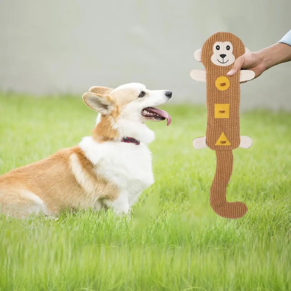 KFX-0108733 Durable Bite-Resistant Plush Dog Toy with Squeaker and Treat Pockets for Puppies
