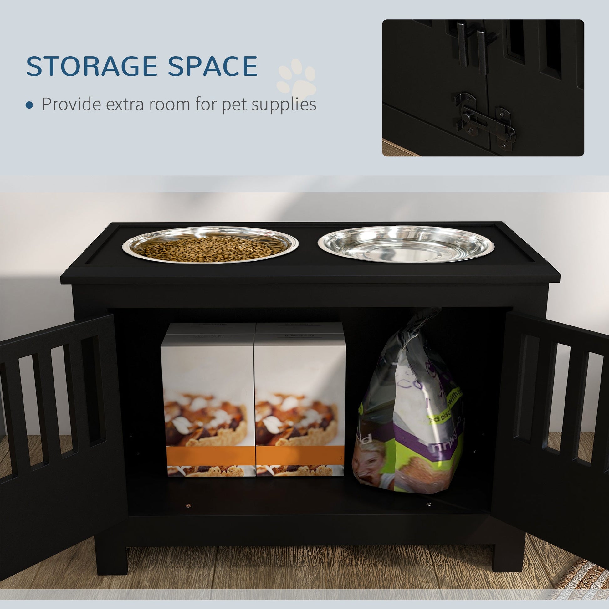 KFX-0109245 Dog Food Storage Cabinet with Bowls and Raised Feeding Station for Large Dogs