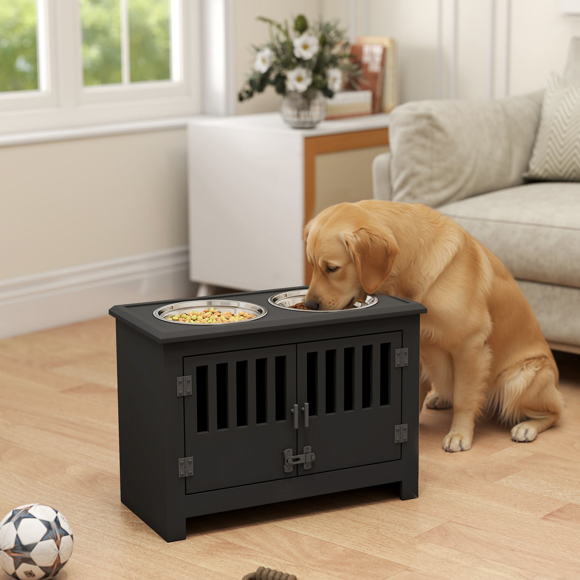 KFX-0109245 Dog Food Storage Cabinet with Bowls and Raised Feeding Station for Large Dogs