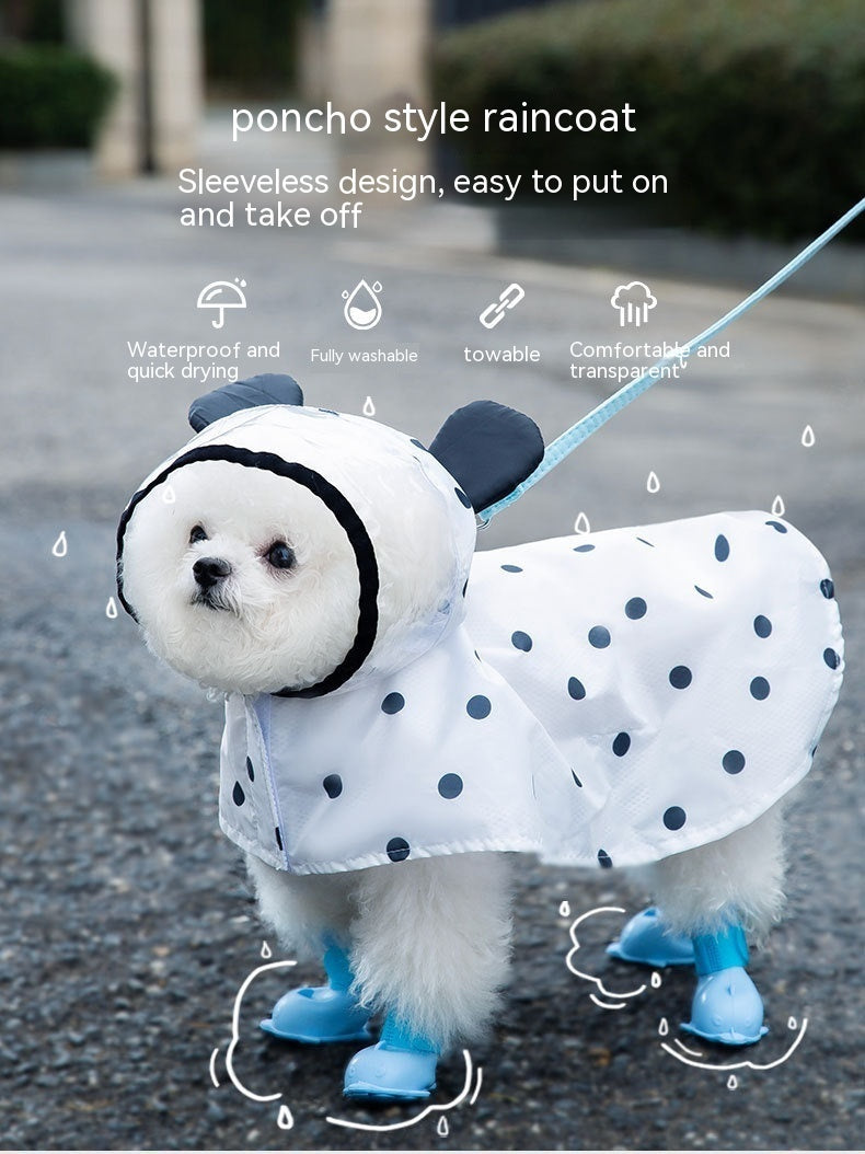 KFX-0109629 Polka Dot Bear Dog Poncho - White Polyester Taffeta, Stylish and Comfortable