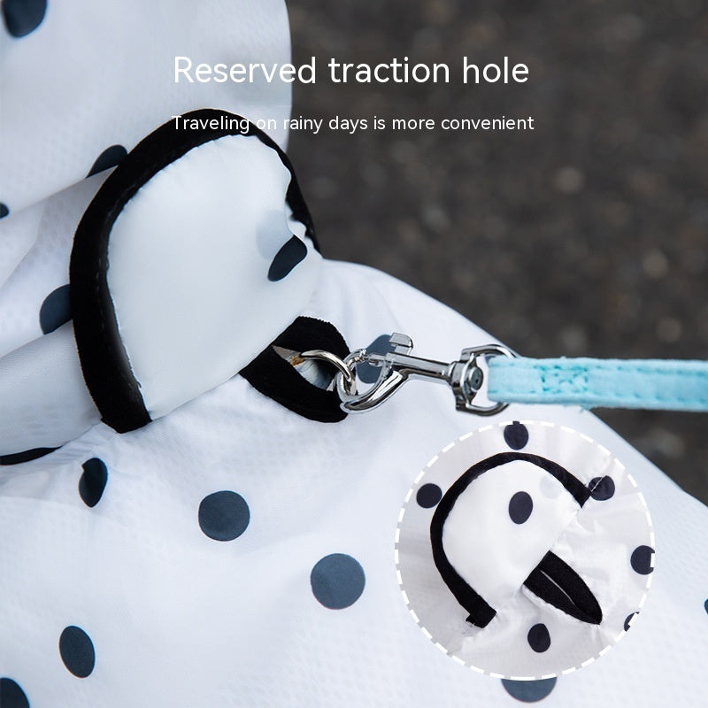 KFX-0109629 Polka Dot Bear Dog Poncho - White Polyester Taffeta, Stylish and Comfortable