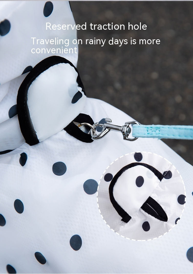 KFX-0109629 Polka Dot Bear Dog Poncho - White Polyester Taffeta, Stylish and Comfortable