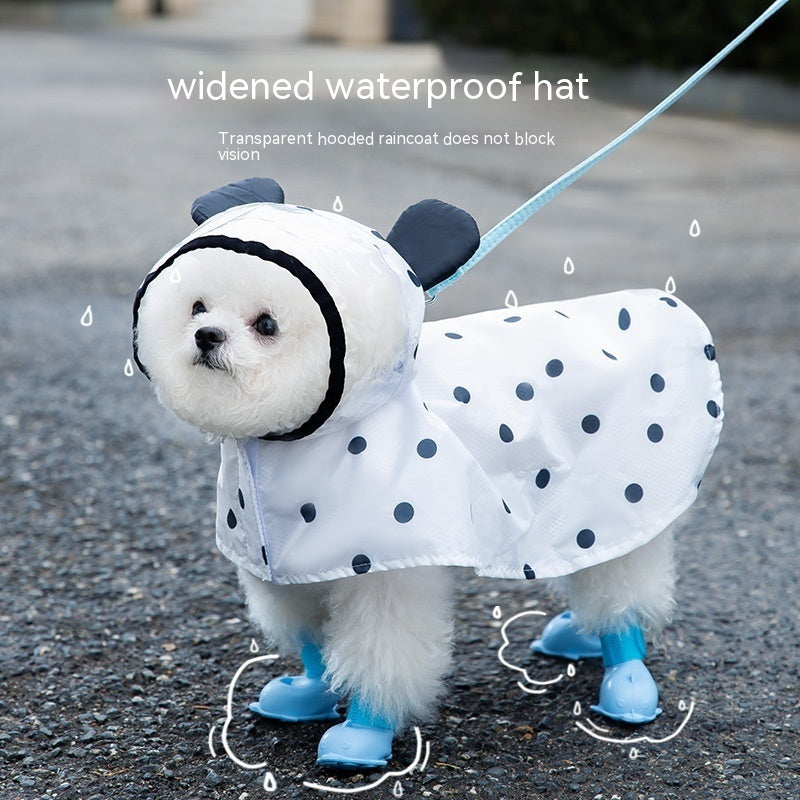 KFX-0109629 Polka Dot Bear Dog Poncho - White Polyester Taffeta, Stylish and Comfortable