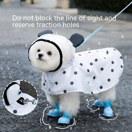KFX-0109629 Polka Dot Bear Dog Poncho - White Polyester Taffeta, Stylish and Comfortable