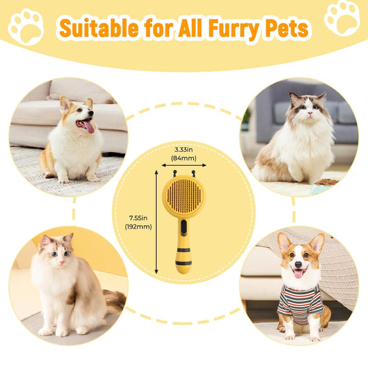 KFX-0110653 Bee-Shaped Self-Cleaning Grooming Brush for Cats and Dogs - One-Click Hair Removal and Soft Massage Tool