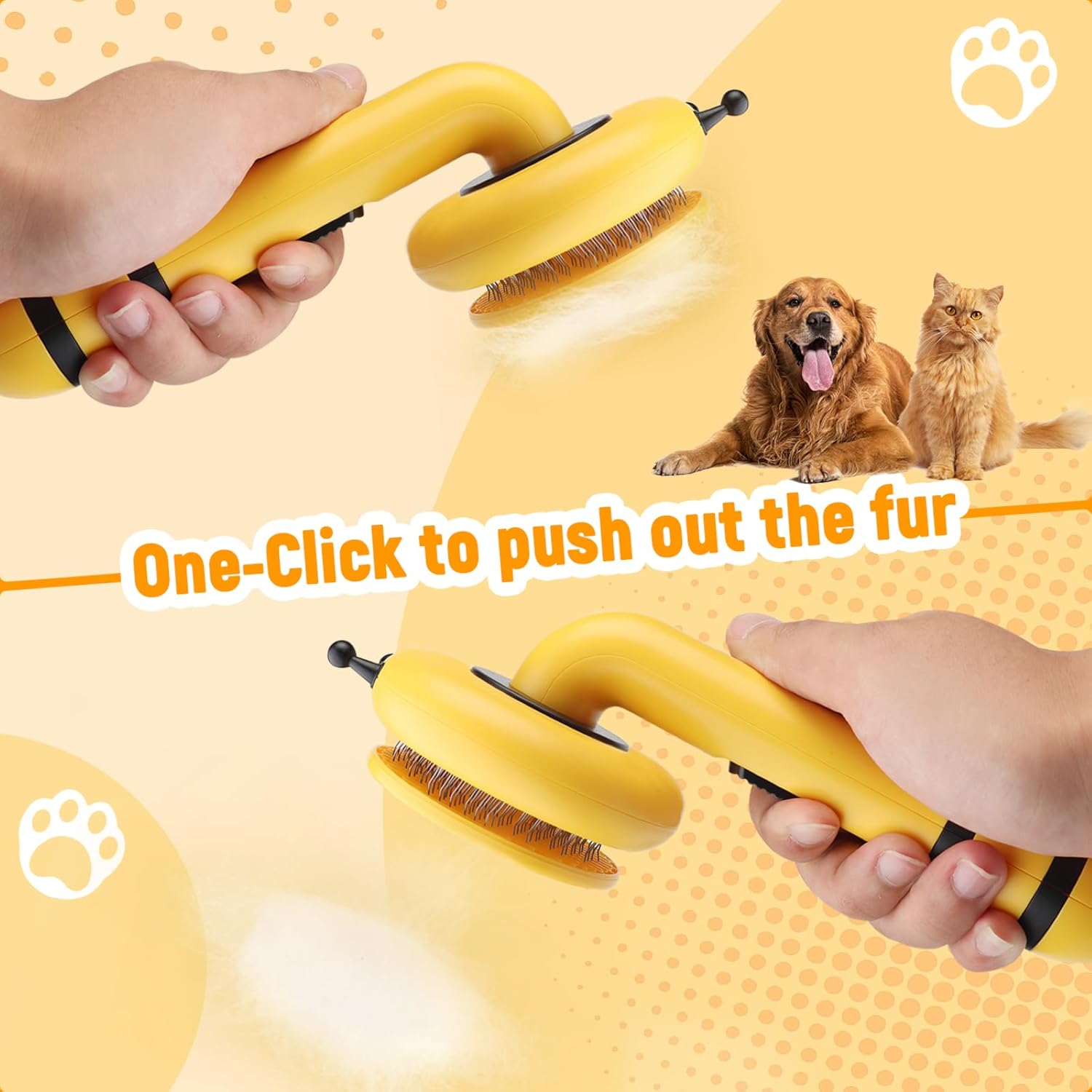 KFX-0110653 Bee-Shaped Self-Cleaning Grooming Brush for Cats and Dogs - One-Click Hair Removal and Soft Massage Tool