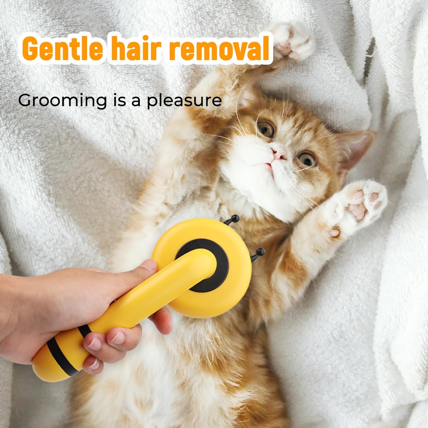 KFX-0110653 Bee-Shaped Self-Cleaning Grooming Brush for Cats and Dogs - One-Click Hair Removal and Soft Massage Tool