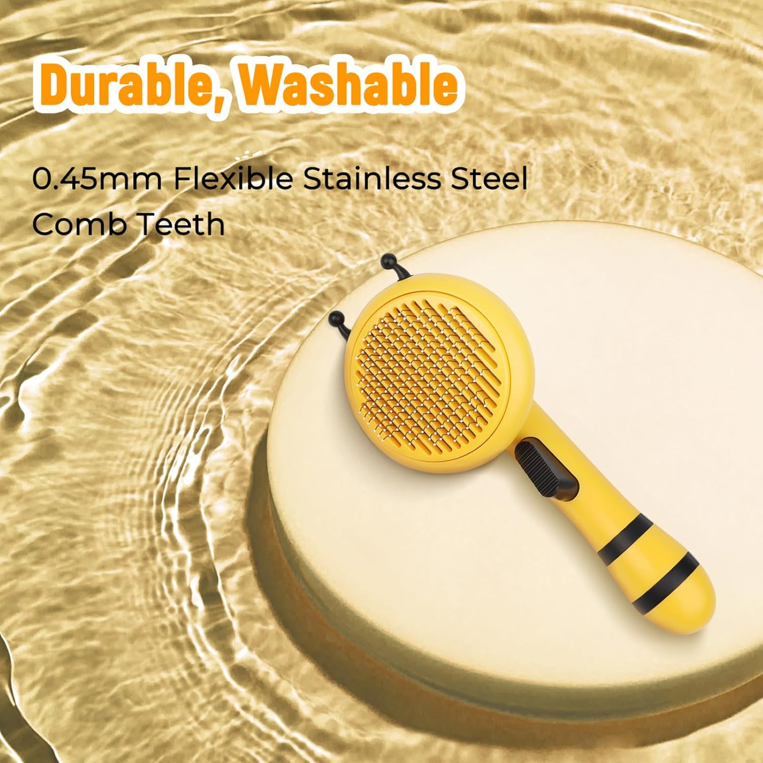 KFX-0110653 Bee-Shaped Self-Cleaning Grooming Brush for Cats and Dogs - One-Click Hair Removal and Soft Massage Tool