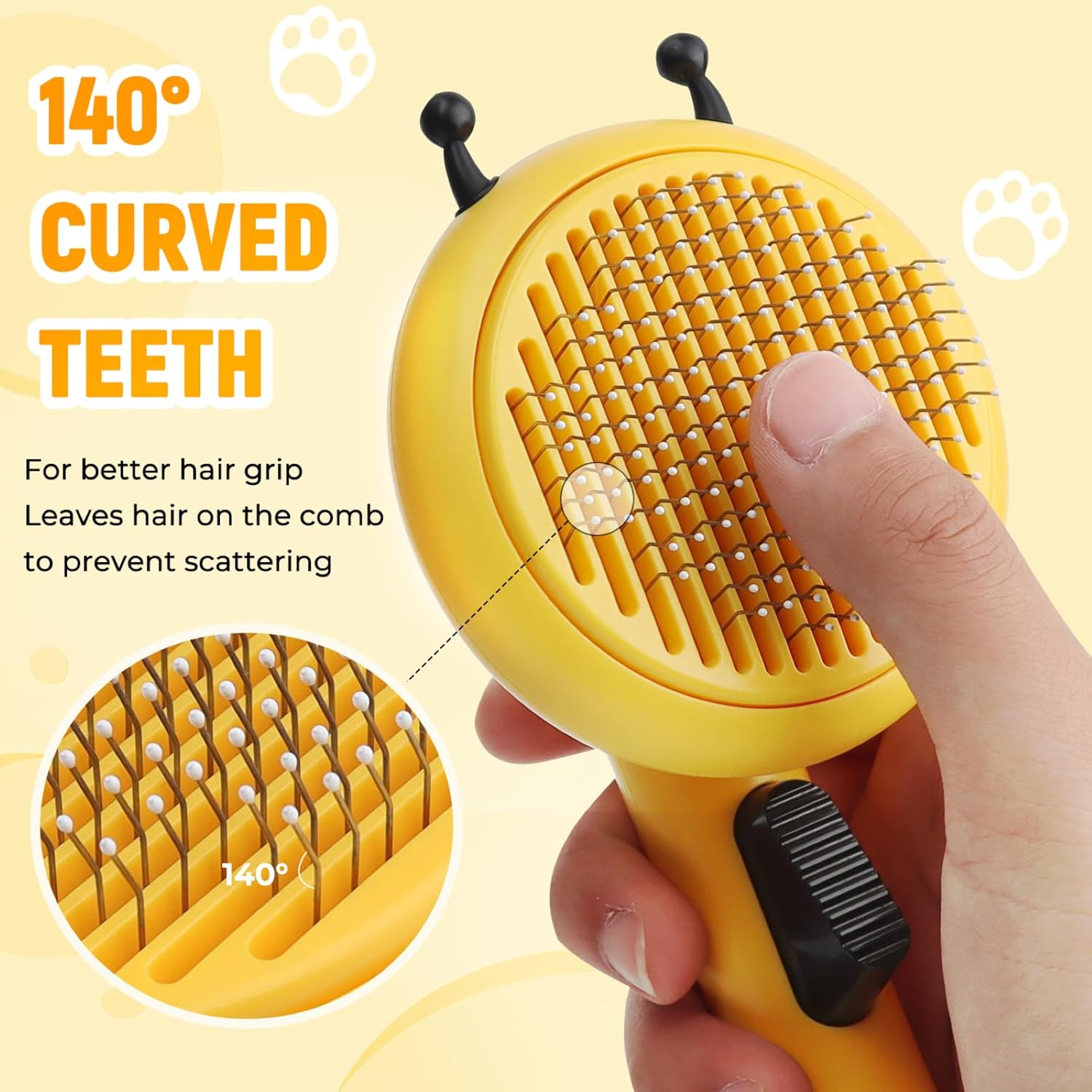 KFX-0110653 Bee-Shaped Self-Cleaning Grooming Brush for Cats and Dogs - One-Click Hair Removal and Soft Massage Tool