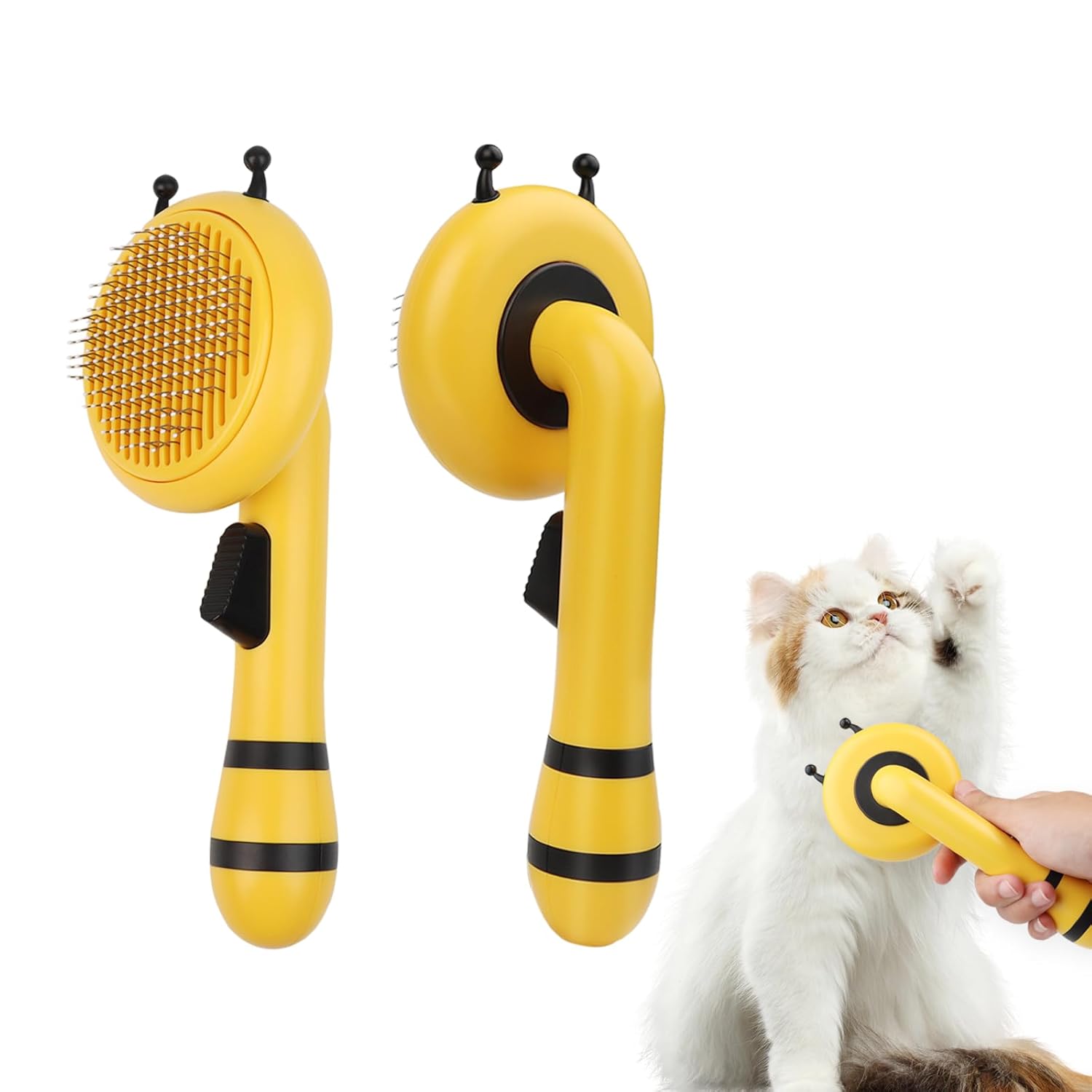KFX-0110653 Bee-Shaped Self-Cleaning Grooming Brush for Cats and Dogs - One-Click Hair Removal and Soft Massage Tool