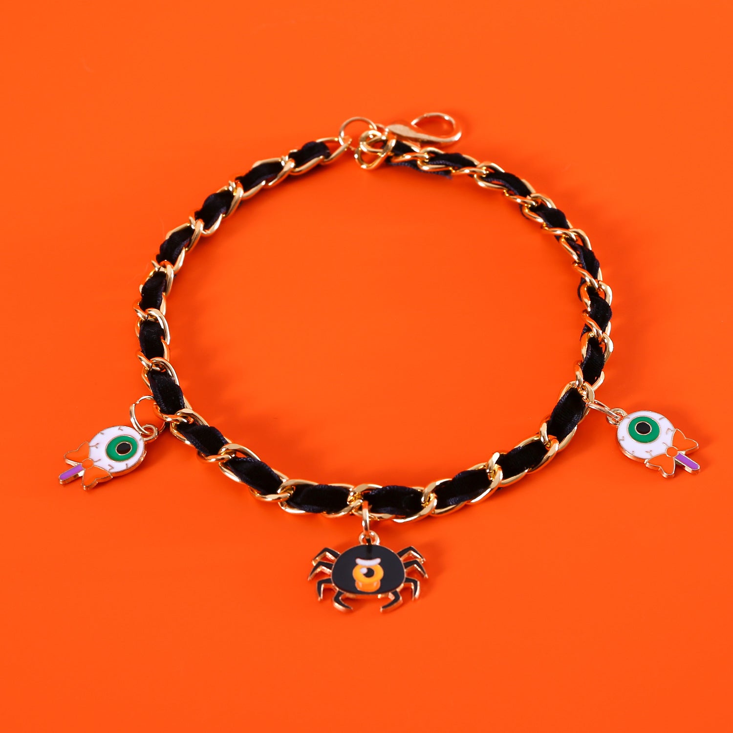 KFX-0111037 Velvet Halloween Pet Collar with Monochrome Dripping Bat and Metal Pumpkin, Ghost, Spider Accessories