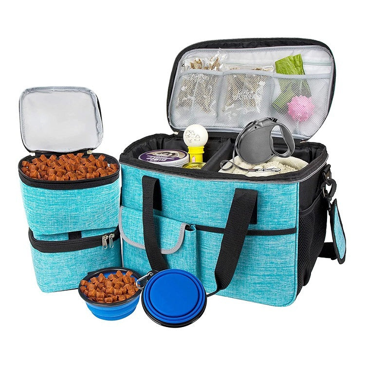 KFX-0111293 Pet Travel Lunch Storage Bag with Multiple Pockets - Foldable and Portable Design for Snacks and Toys