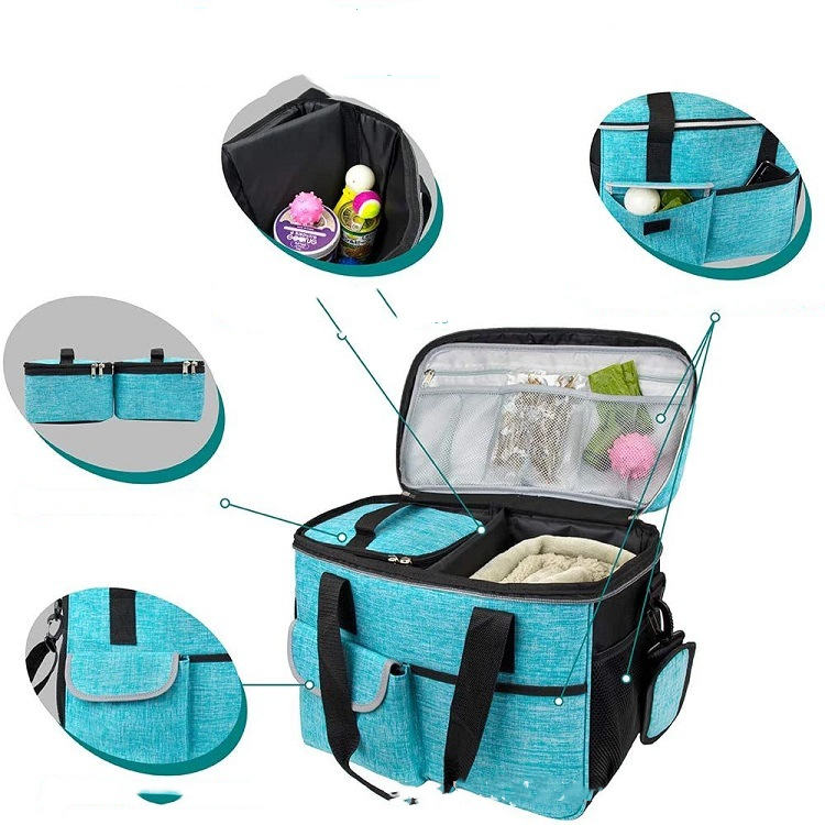 KFX-0111293 Pet Travel Lunch Storage Bag with Multiple Pockets - Foldable and Portable Design for Snacks and Toys
