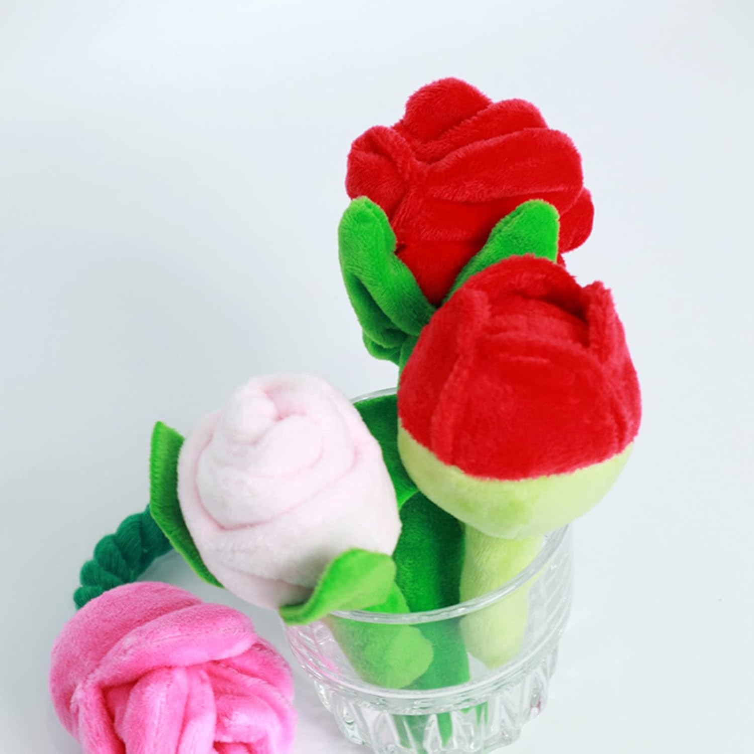 KFX-0112317 Chew-Resistant Plush Rose Dog Toy with Squeaker for Small Dogs and Puppies
