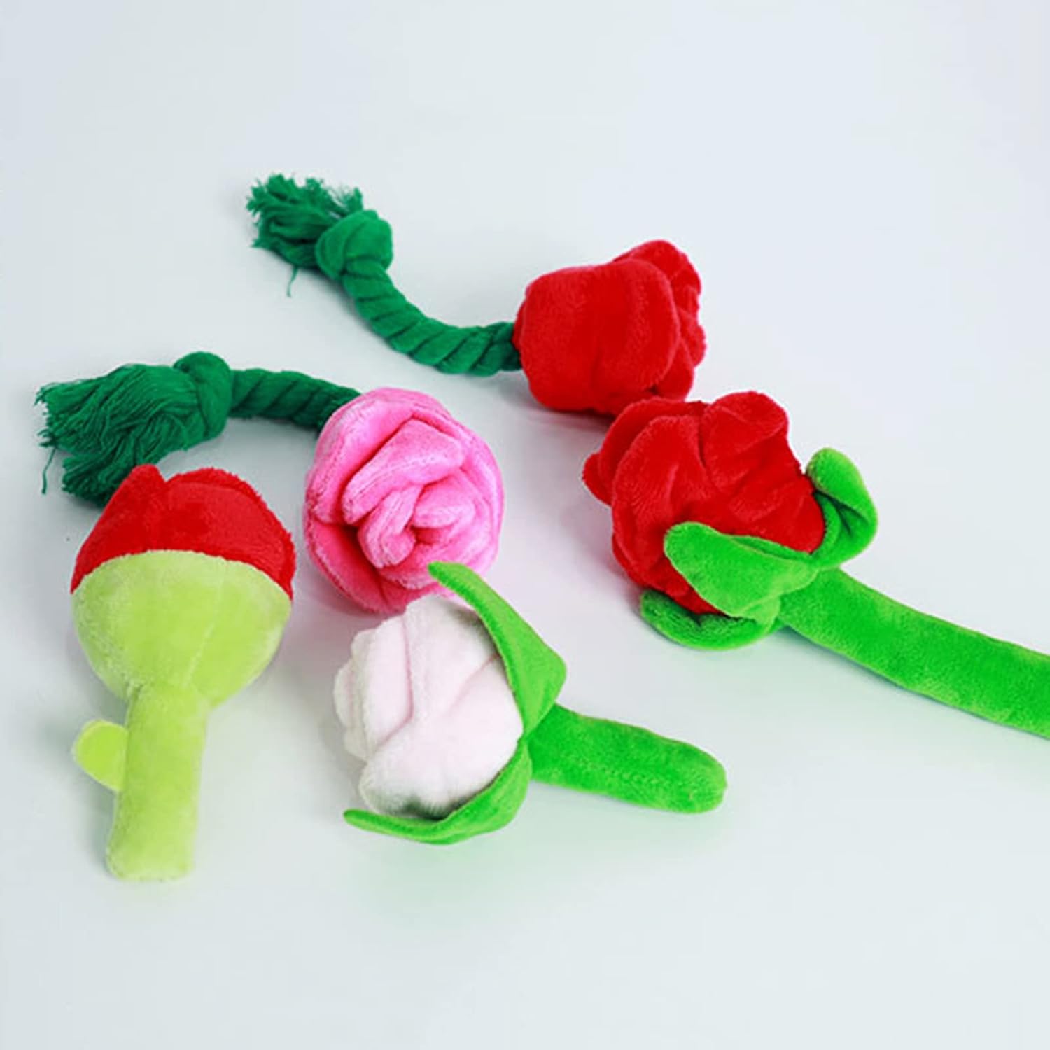 KFX-0112317 Chew-Resistant Plush Rose Dog Toy with Squeaker for Small Dogs and Puppies
