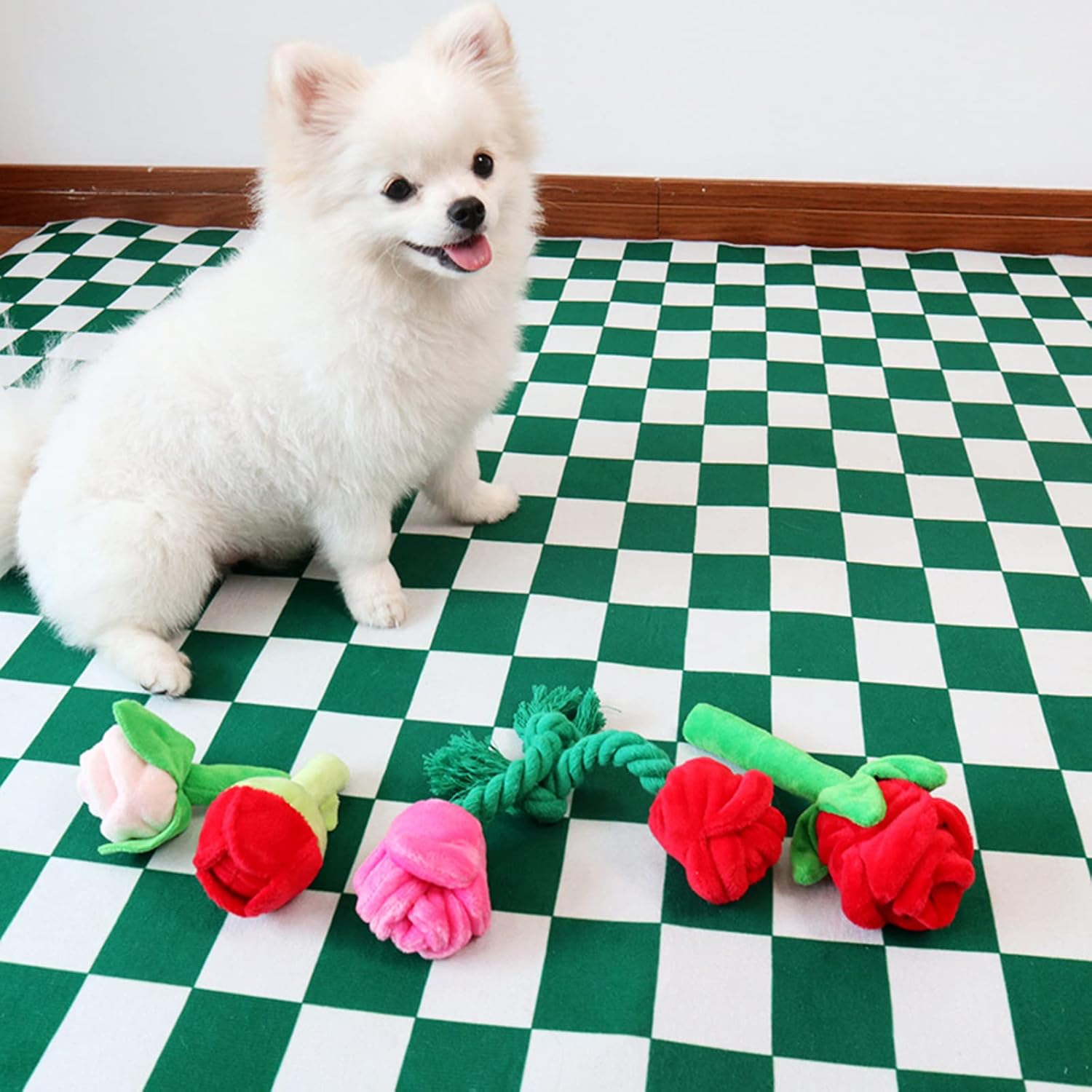 KFX-0112317 Chew-Resistant Plush Rose Dog Toy with Squeaker for Small Dogs and Puppies