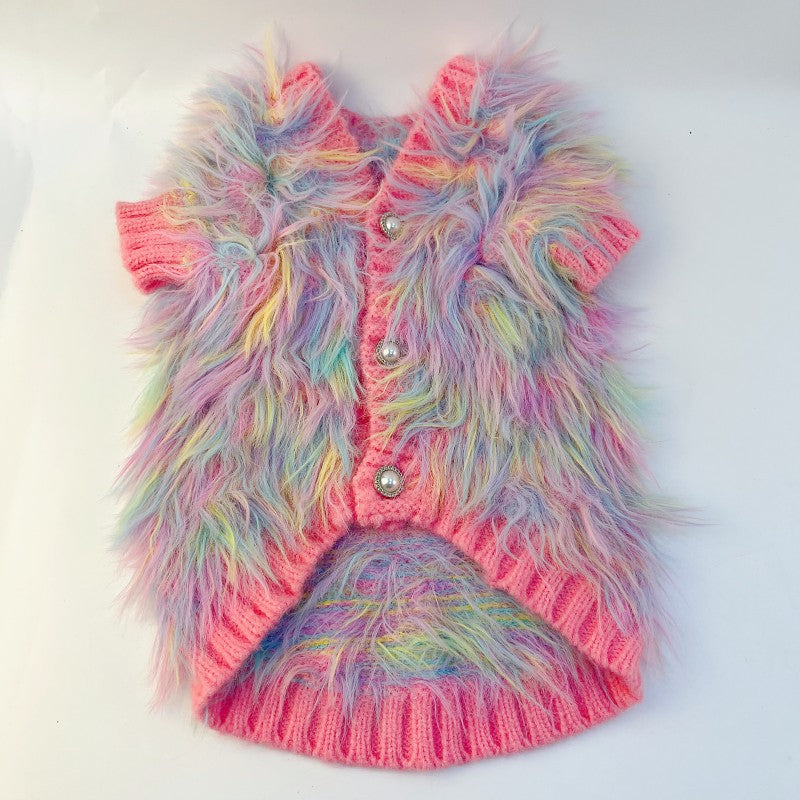 KFX-0112829 Segment Color Wool Sweater Cardigan for Pets in Sizes XS to XXL