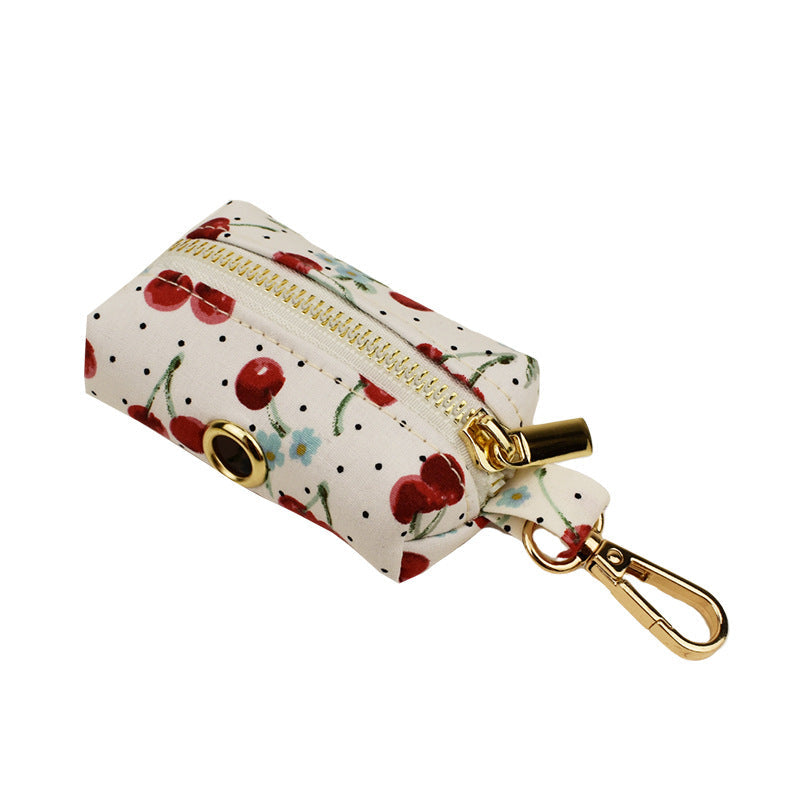 KFX-0116285 Red Cherry Pet Collar and Leash Set with Cute Bow and Gold Release Buckle, Five-Piece Accessory Kit