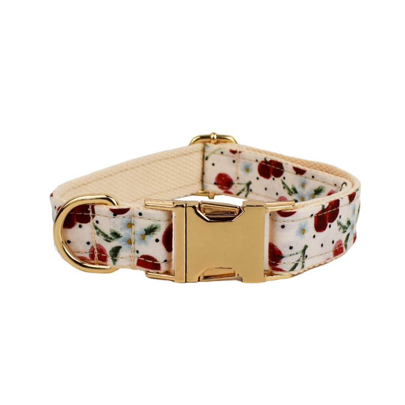 KFX-0116285 Red Cherry Pet Collar and Leash Set with Cute Bow and Gold Release Buckle, Five-Piece Accessory Kit