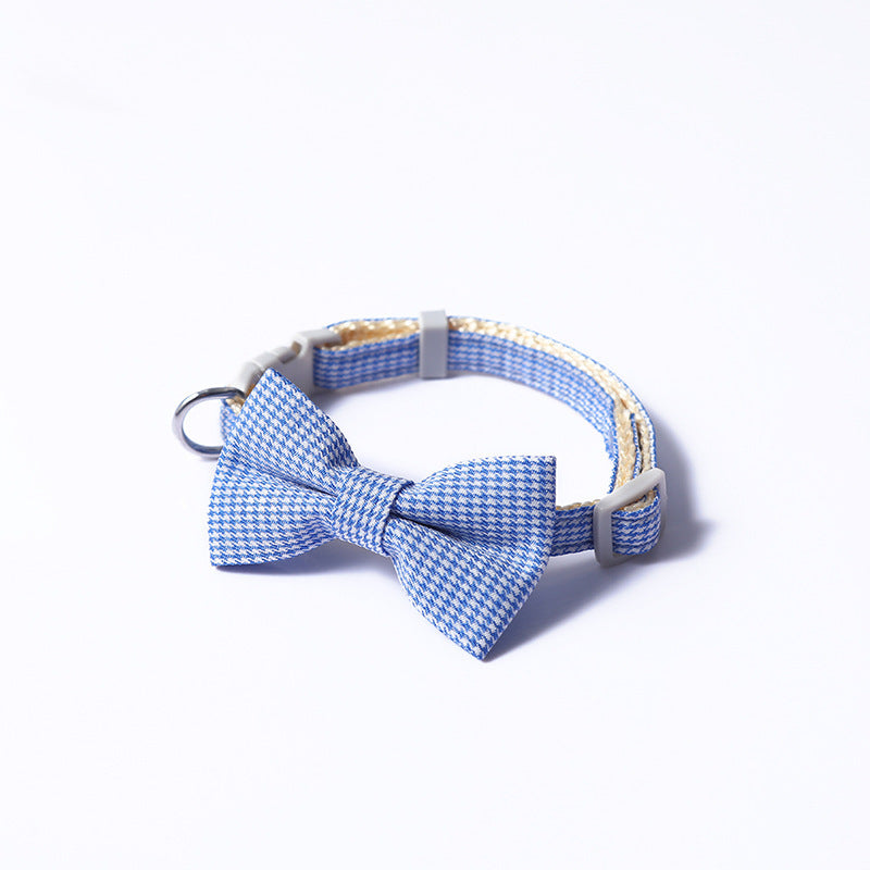 KFX-0116797 Houndstooth Pattern Bow Pet Collar for Cats and Dogs - Red, Blue, Pink, Brown, Nylon, 23-30cm