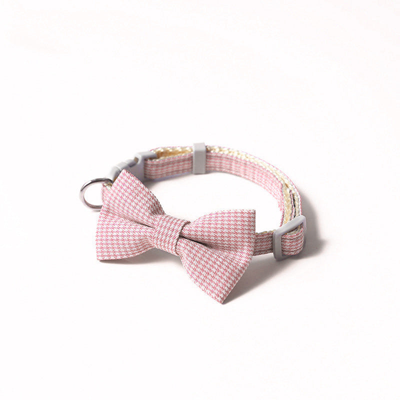 KFX-0116797 Houndstooth Pattern Bow Pet Collar for Cats and Dogs - Red, Blue, Pink, Brown, Nylon, 23-30cm