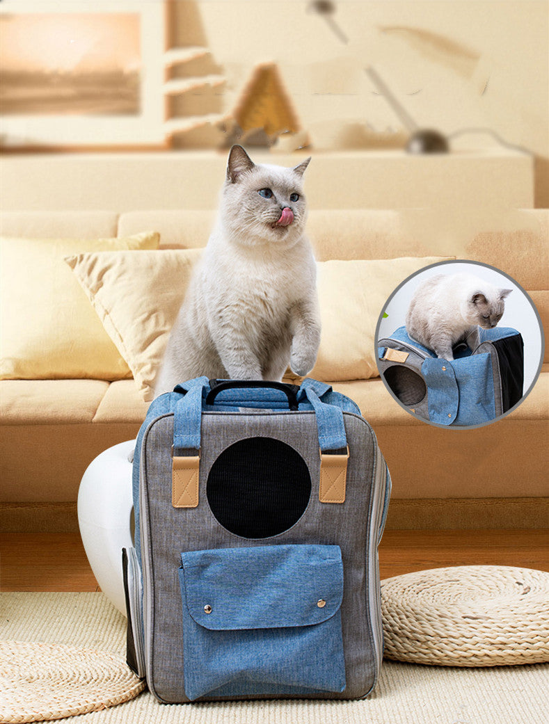 KFX-0117053 Breathable Canvas Backpack for Pets – Large Capacity & Versatile for Outdoor Use