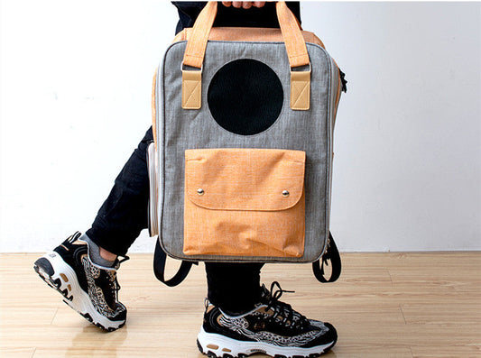 KFX-0117053 Breathable Canvas Backpack for Pets – Large Capacity & Versatile for Outdoor Use
