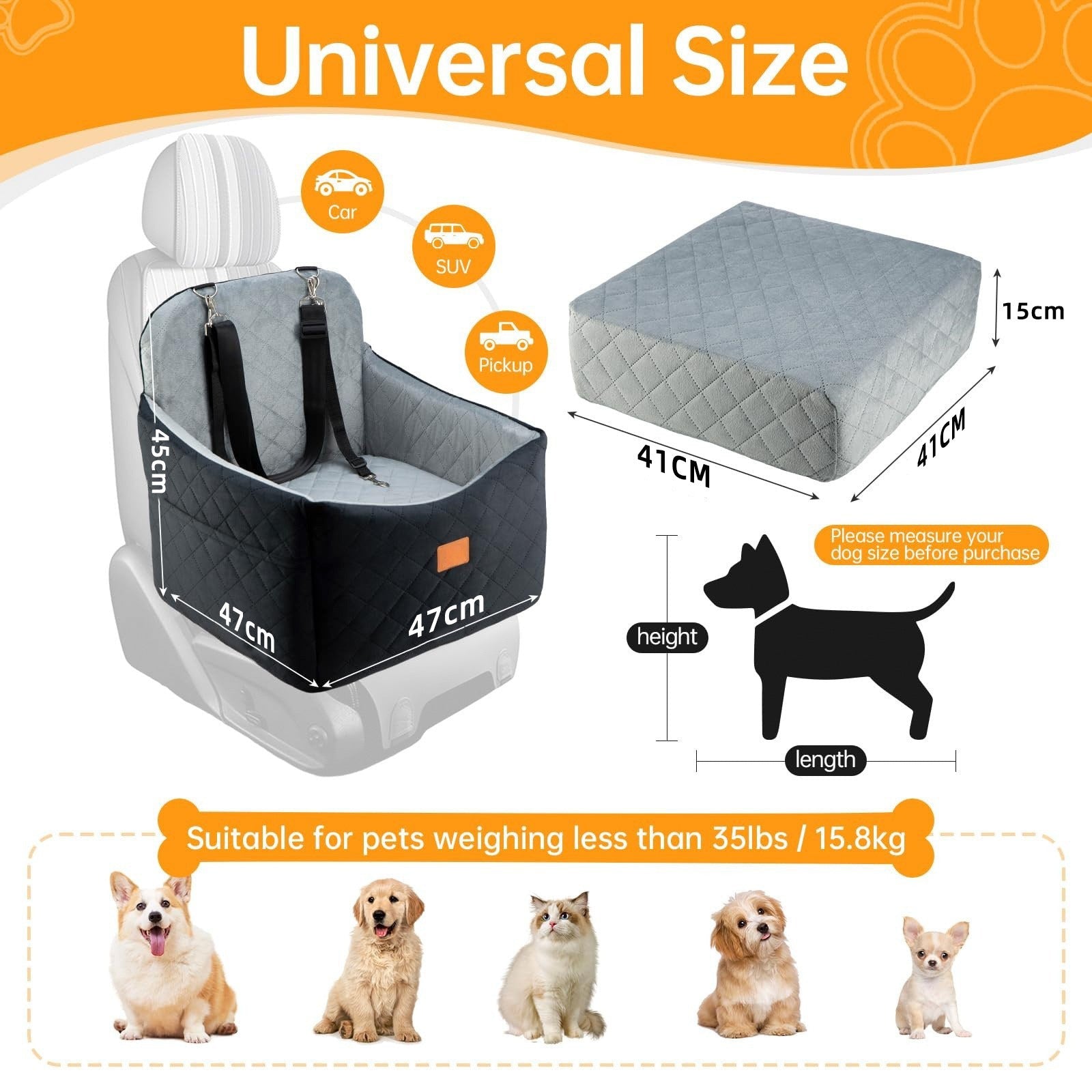 KFX-0119613 Cozy Soft Cushion Pet Car Bed for Small and Medium Dogs in Multiple Colors