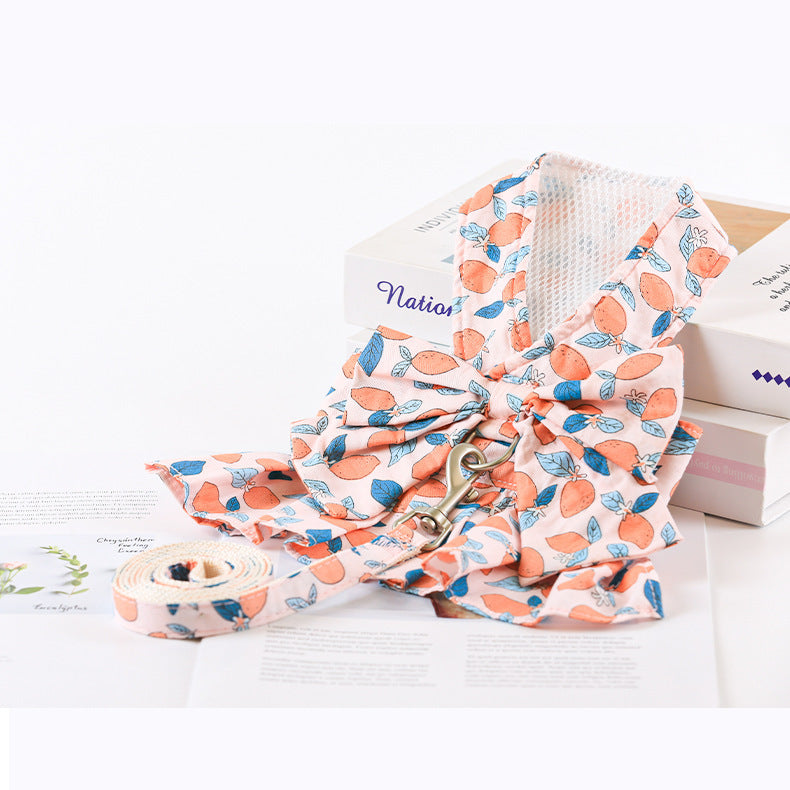 KFX-0120381 Floral Cotton Dog Dress with Nylon Traction Rope, Summer Overalls in Multiple Sizes