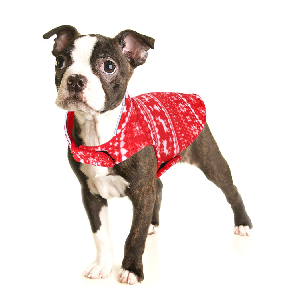 KFX-0124733 Winter Pet Sweater Pullover for Small Dogs and Puppies in Red and Blue Fleece