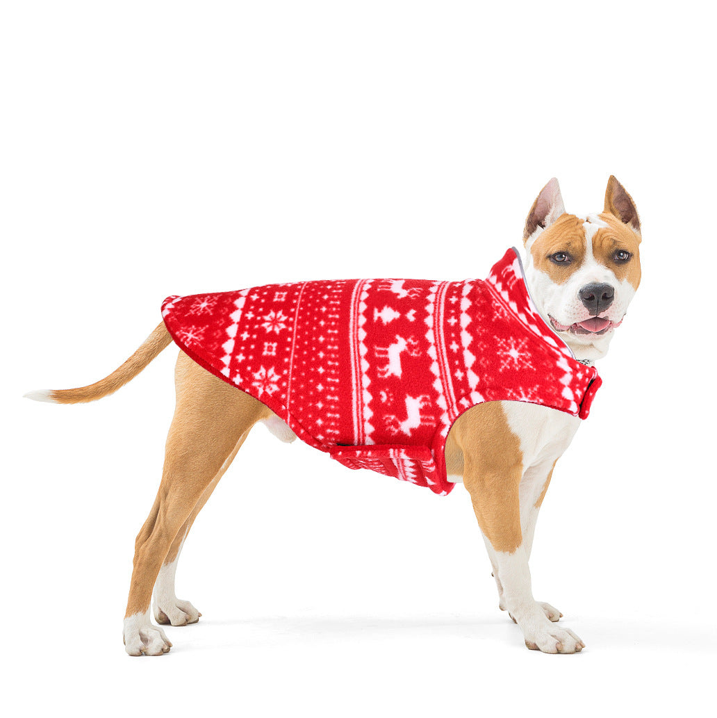 KFX-0124733 Winter Pet Sweater Pullover for Small Dogs and Puppies in Red and Blue Fleece