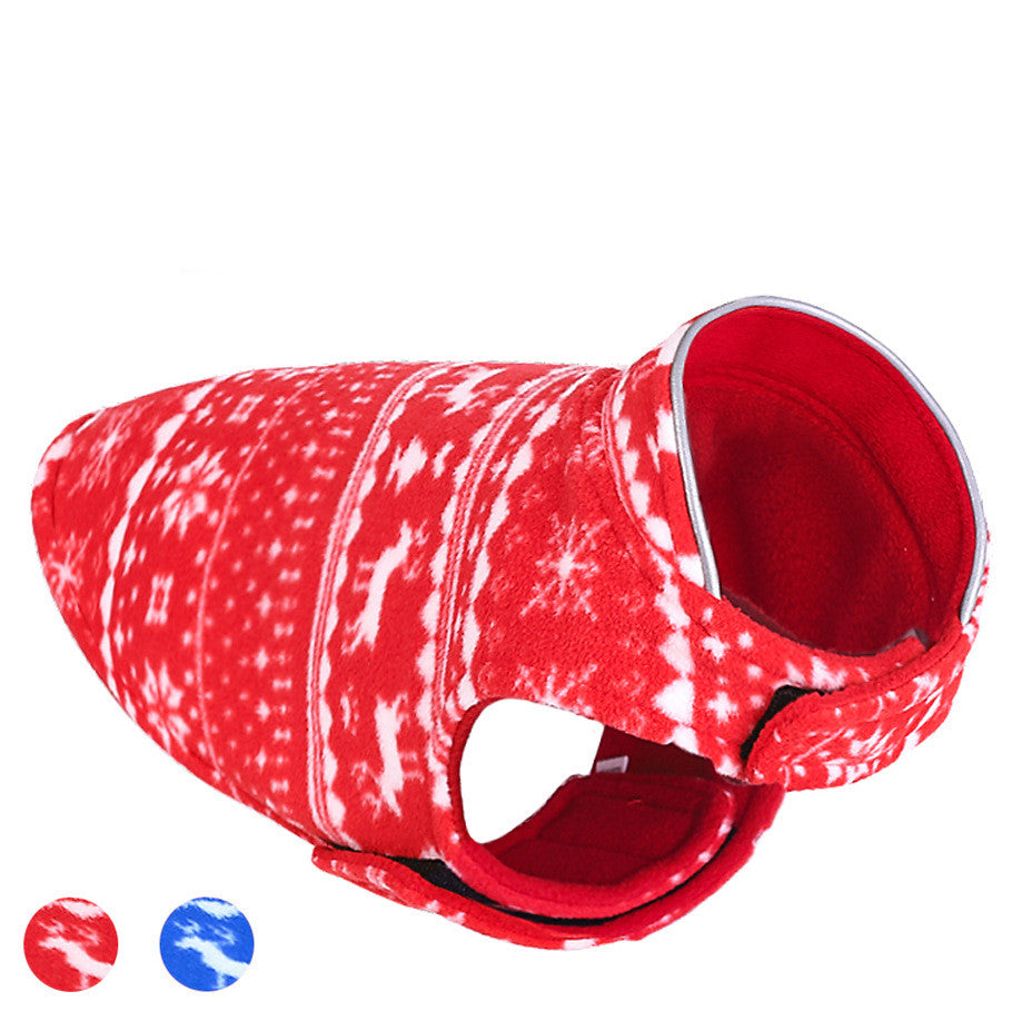 KFX-0124733 Winter Pet Sweater Pullover for Small Dogs and Puppies in Red and Blue Fleece