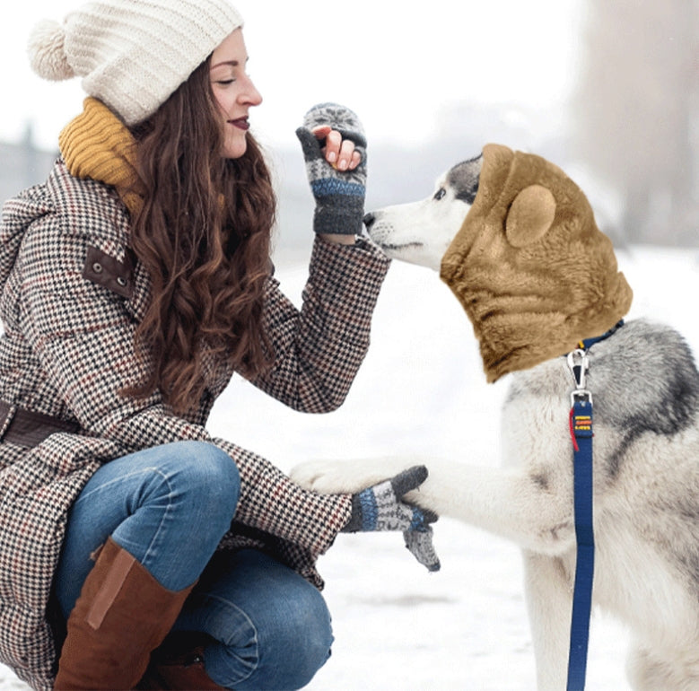 KFX-0125373 Adjustable Winter Pet Hat with Plush Fur Ball - Double-Sided Cotton Velvet, Available in Purple and Dark Khaki