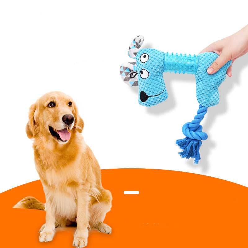 KFX-0127933 Plush Squeaky Dog Toy - Bite Resistant Fox & Big-Eared Dog Design with Cotton Rope Tail, Ideal for Small and Large Dogs